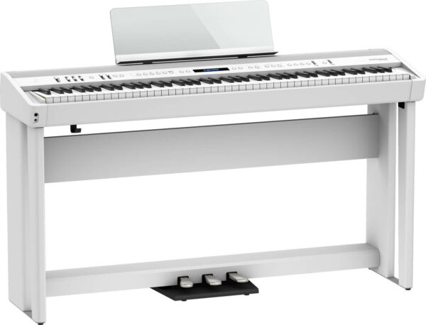 Roland FP-90X White Digital Keyboard with Furniture Stand and 3-pedal unit